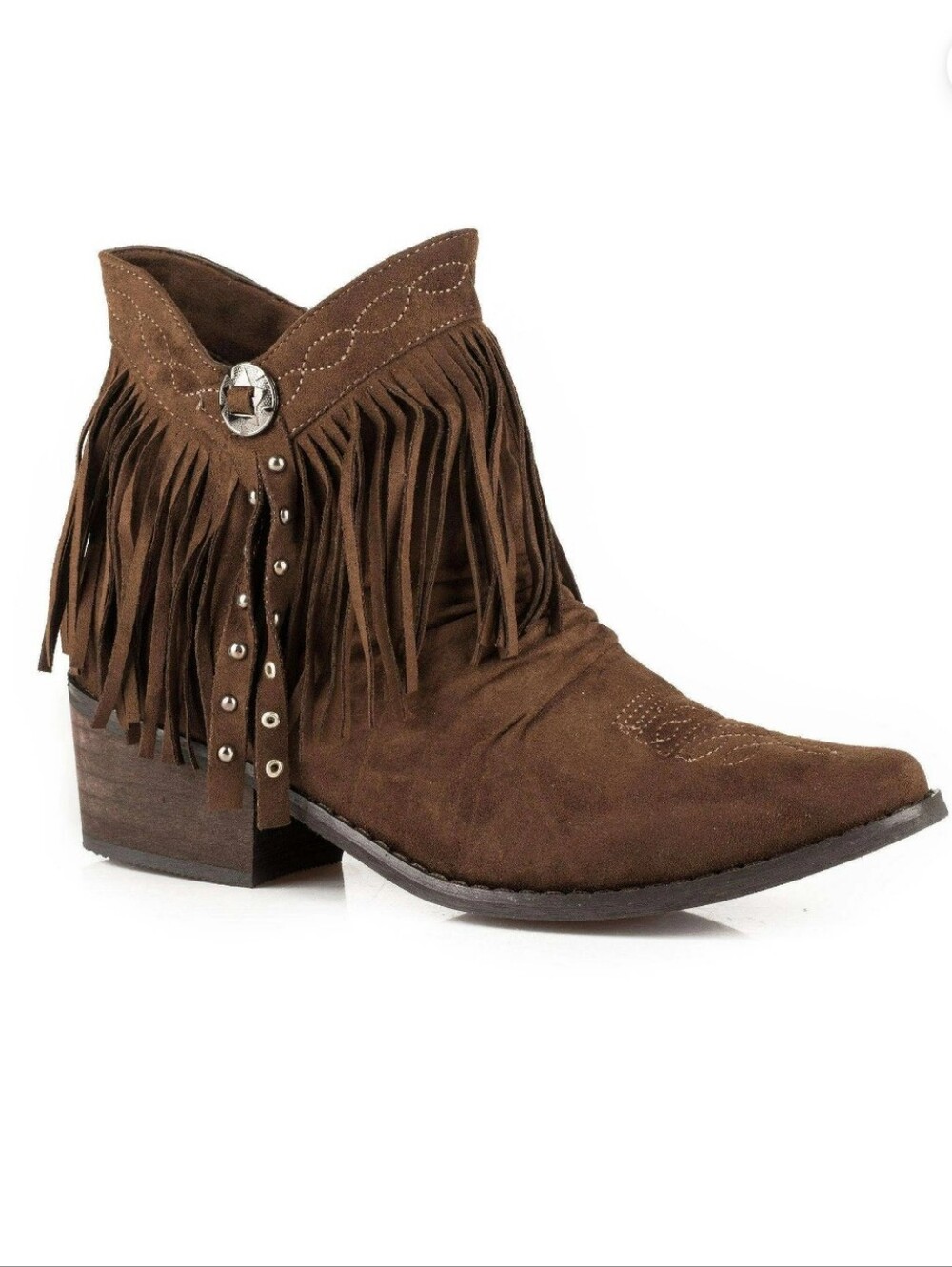 Roper Women's Brown Faux Suede Western Fringe Ankle Boots